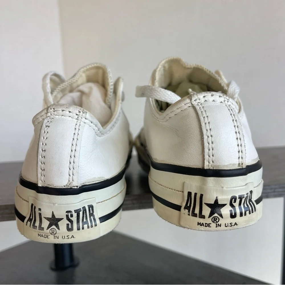 Converse All Star White Leather Sneakers, Size 3Y